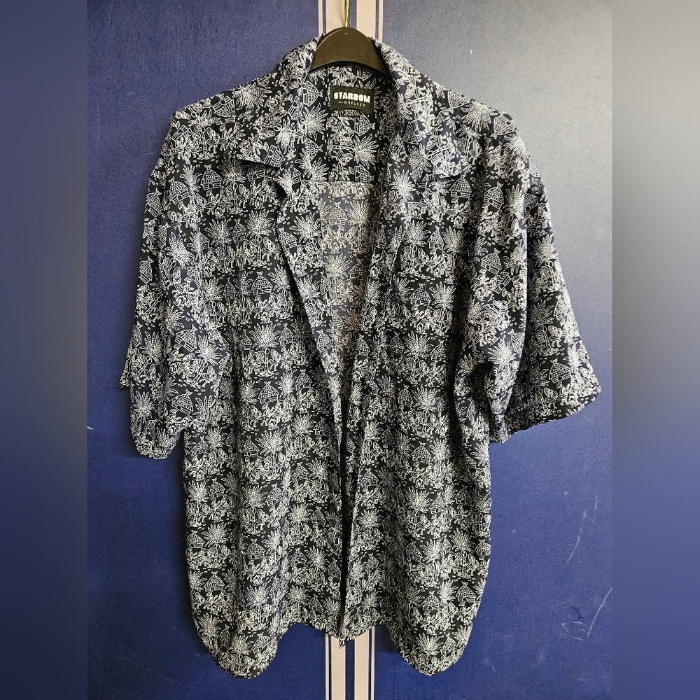 STARDOM HIGHFLYER Men's 3XL Black & White Tropical Print Shirt